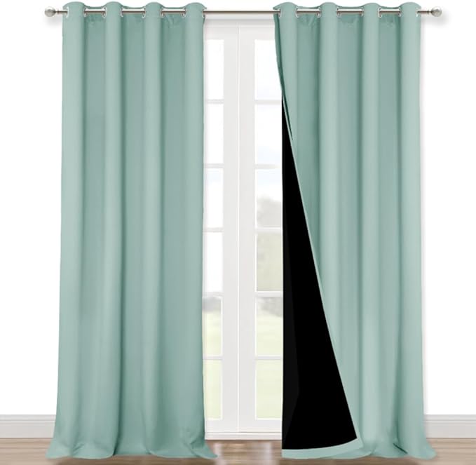 NICETOWN 100% Blackout Blinds, Set of 2, 46" x 96", Aqua Blue, Laundry Room Decor Window Treatment Curtains for Large Patio Sliding Door, Thermal Insulated Curtains for Bedroom by NICETOWN