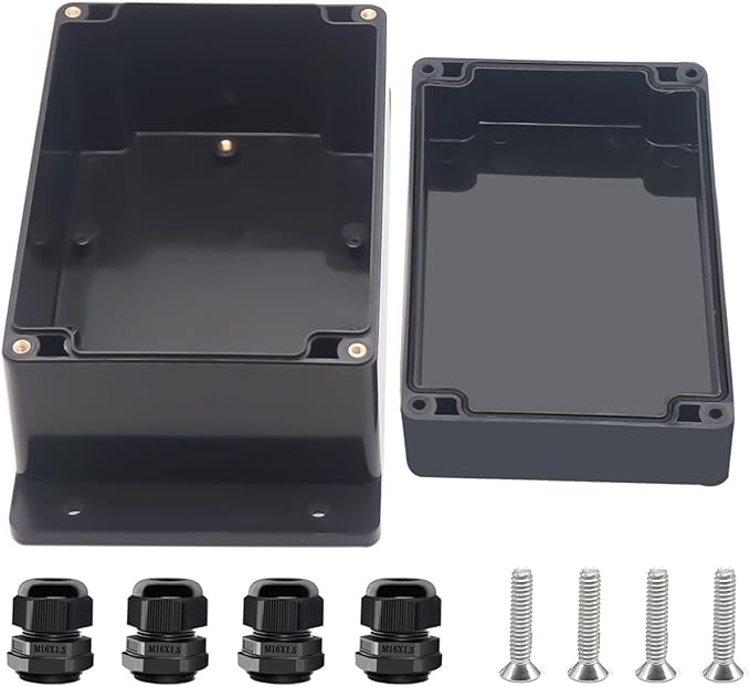 Project Box ABS Black Electrical Boxes IP67 Outdoor Waterproof Junction Box Electronic with Mounting Ears Includes Cable Glands for DIY Project 6.3 x 4.3 x 3.5 inch (160x110x90mm) by Otdorpatio