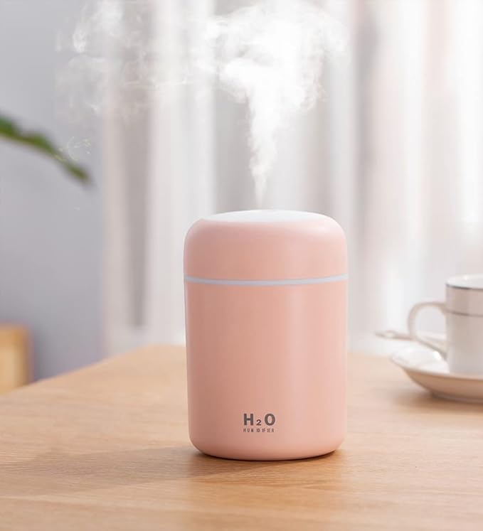 Portable Mini Humidifier, 300ml with Colorful LED Night Light, USB Personal Desktop Humidifier for Car Office Home Travel, Auto Shut-Off, 2 Mist Modes, Super Quiet(pink) by HISKFUN