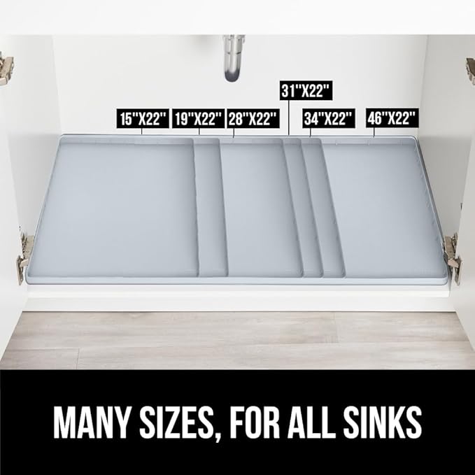 GORILLA GRIP Waterproof Silicone Under Sink Mat with Raised Lip for Kitchen and Bathroom, 46 x 22 in, Cabinet Shelf Liner Stay in Place Mats Dishwasher Safe Drawer Liner, Organizer Tray, Light Grey - Image 8