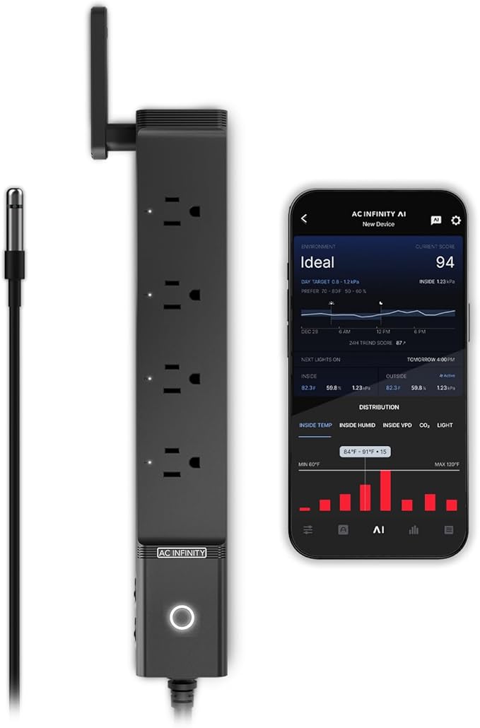 AC Infinity Outlet AI, Environment Controller, Smart WiFi Power Strip, Dual-Zone Temperature Humidity, Individual Control 4 Plugs, AI Targeting, Thermostat Greenhouse Aquarium Terrarium Home, 1800W by ACInfinity