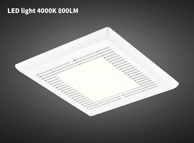 Tech Drive Bathroom Fan with Light 110 CFM, 1.2Sone No Attic access Needed Installation,Very Quiet Bath Ventilation and Exhaust Fan with LED Light 4000K 800LM, 4inch Duct,White Plastic Grille - Image 3