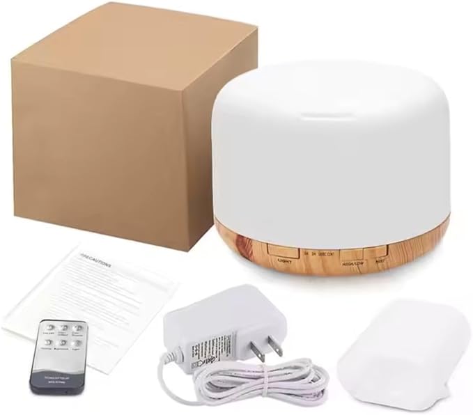 500ml Home/Office Aroma Diffuser, Essential & Fragrant Oil Vaporizer with Multi-Color Lighting for Night Stand, Desk, Table, Remote Control, Timer & Auto-Off Switch, Brown, Premium - Image 6