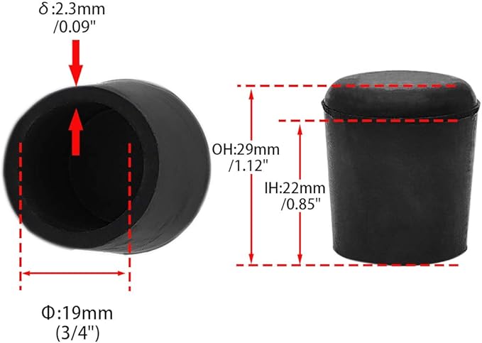 Flyshop 3/4", 19 mm, Patio Round Chair Leg Caps, Furniture Table Feet Covers Floor Protectors, Anti-Skid Durable Thick Rubber Leg Tips, 8 Pack, Black - Image 2