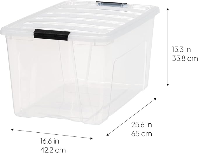 IRIS USA 72 QT Plastic Storage Box with Lid and Latches - 4 Pack - BPA-Free, See-Through Organizing Solution, Durable Nestable Stackable Containers, Secure Pull Handle - Clear - Image 2