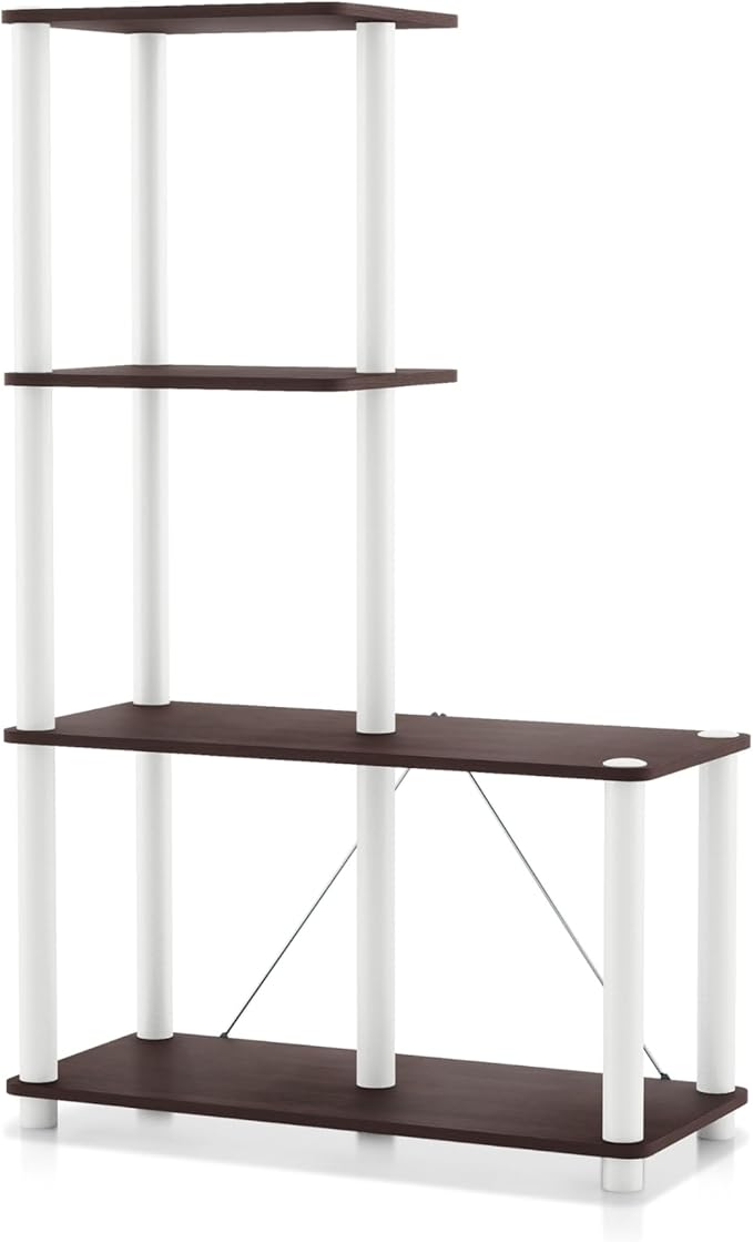 Homes: Inside + Out Apexa Modern 4-Cube Ladder Shelving Units, Collectibles Display Shelves, Easy Assembly Standing Shelf, Home Storage Organizer for Living Room, Bedroom, Office, Espresso by HOMESInsideOut