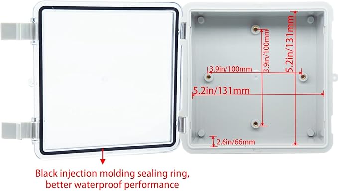 Junction Box, Hinged Clear Cover IP67 Waterproof ABS Project Box with 2 NPT 1/2" Cable Gland, Electrical Box Enclosure with Mounting Plate & Wall Bracket 5.9 x 5.9 x 3.5inch(150x150x90mm) - Image 4