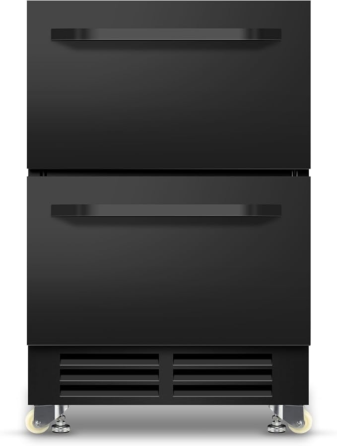 24 Inch Under Counter Dual Drawer Beverage Fridge, Weather Proof Outdoor Beverage Refrigerator for Patio, Stainless Steel Built-in Beverage Cooler for Home & Commercial Use, Black - Image 9