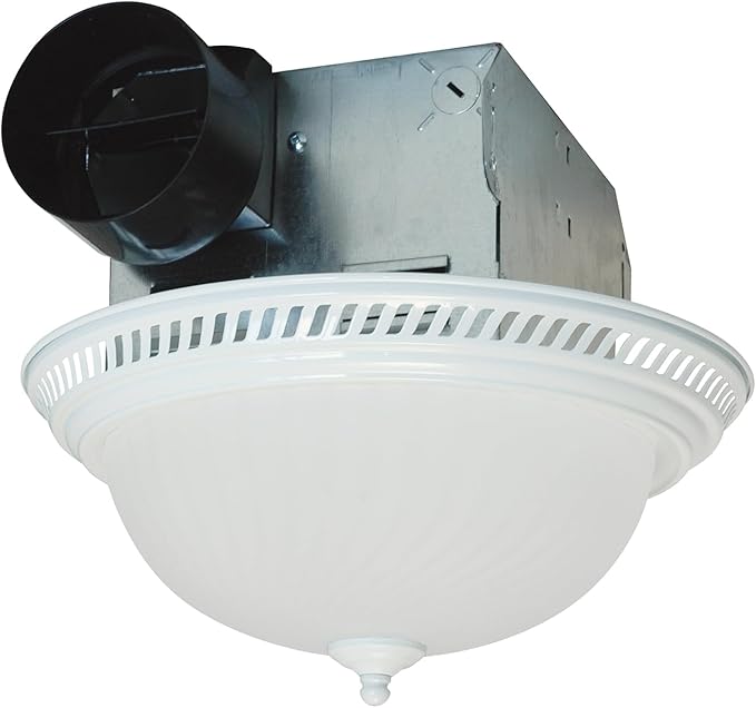 Air King DRLC703 Decorative Round Quiet Exhaust Bath Fan with Light, 70-CFM, White Finish by Air+King