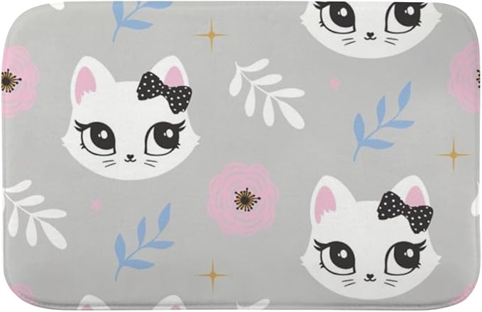 Cute Pet Animal Kitten Bow Runner Rug Bathroom Toilet Rugs Foot Mat Mats for Bathroom Anti Mold Water Absorption Non-Slip Rubber Backing Hot Tub Accessories Girls Cozy Home Boho Decor 18X30in by Unknown