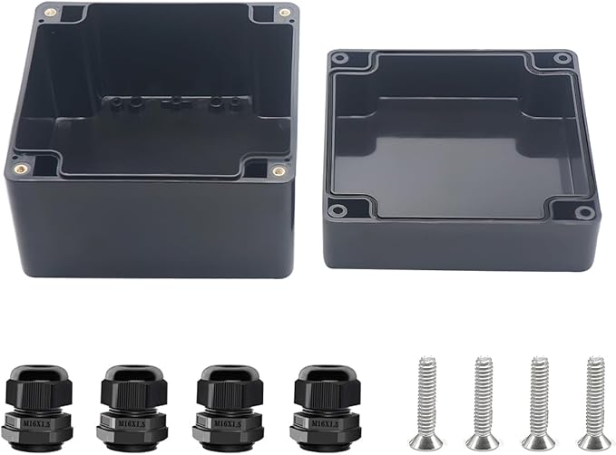 Project Box ABS Black Electrical Boxes IP67 Outdoor Waterproof Box Electronic Junction Box Power Enclosure with Cable Glands for DIY Project 4.7 x 4.7 x 3.5 inch (120x120x90mm) by Otdorpatio