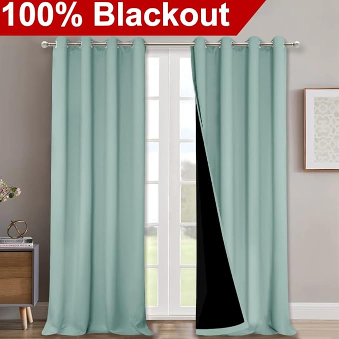 NICETOWN Aqua Blue 100% Blackout Curtain Set, Thermal Insulated & Energy Efficiency Window Draperies for Guest Room, Full Shading Panels for Shift Worker and Light Sleepers, 52W x 102L, 2 PCs - Image 2
