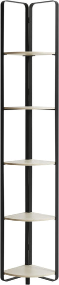 Furniture of America Leif Modern 5 Shelf Bookcase, Two-Tone Corner Bookshelf with Storage Space and Flat Metal Legs for Living Room, Bedroom, Office, Cream & Black by FurnitureofAmerica