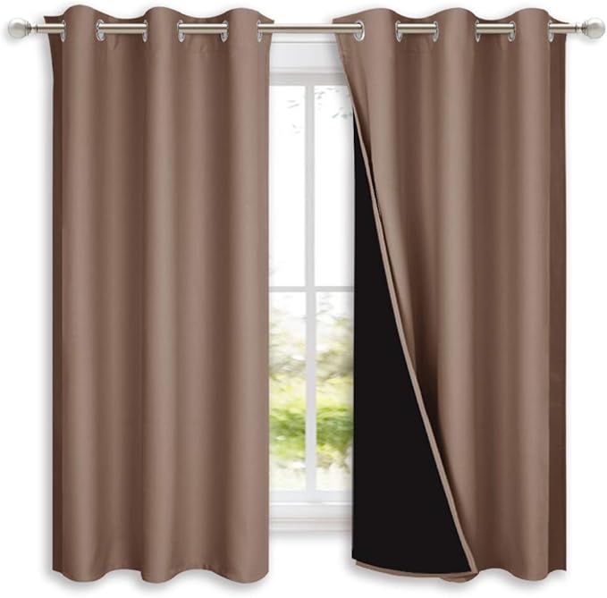 NICETOWN Total Blackout Panels for Nursery, Super Soft, Heavy Duty and Thick Window Treatment Curtains 63 inches Long with Black Lined for Basement, (1 Pair, Cappuccino, 42 inches Wide Each Panel) by NICETOWN