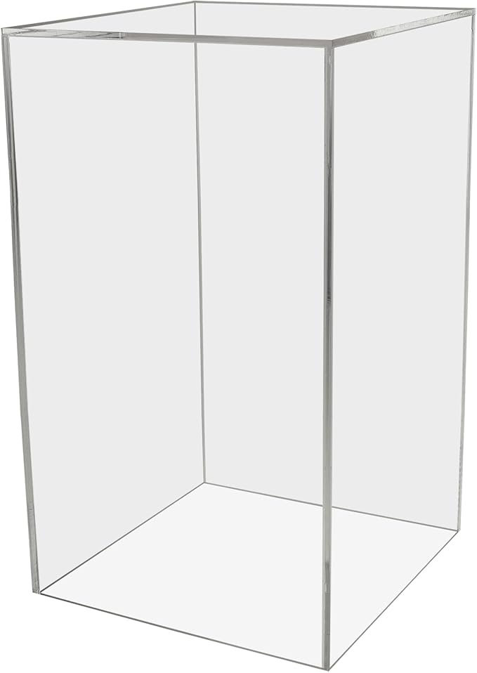 Clear Acrylic 12" x 12” x 19” Tall Display Box No Lid Hollow Pedestal 5 Sided Display Trinkets Flower Dust Cover Bin Collectible Items Elevated Multi Use Showcase No Assembly by Marketing Holders by MarketingHolders