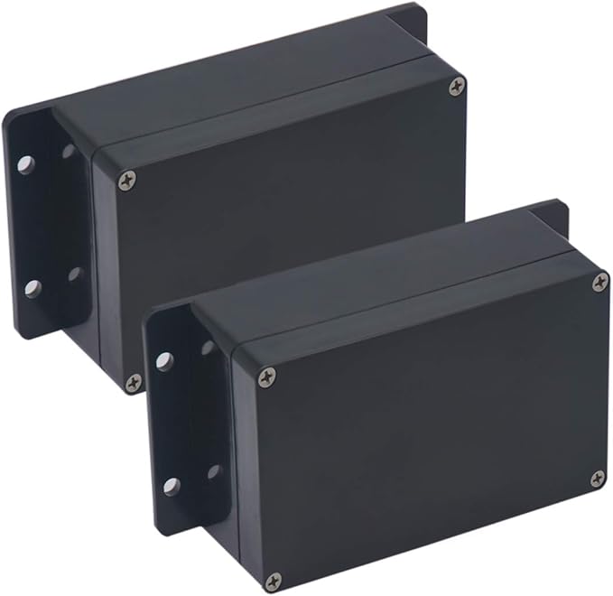 2 Pack Project Box IP65 Waterproof Junction Box ABS Plastic Black Electrical Boxes DIY Electronic Project Case Power Enclosure with Fixed Ear 6.22 x3.54 x2.36 inch(158x90x60mm) by Raculety