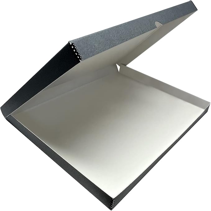 Lineco Folio Storage Box, Clamshell Design with Metal Edge. 23.5x30.5x1.75 in, Archival Boxboard, Organize and Preserve Photos, Prints, Cards, Magazines, Documents, Art, Ephemera, Family Records, Gray by Lineco
