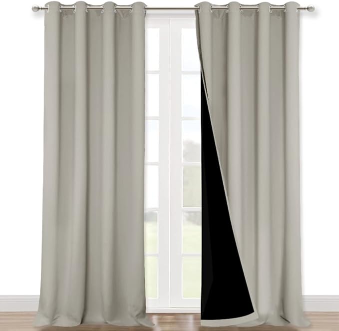 NICETOWN 100% Blackout Blinds, Set of 2, 46" x 96", Natural, Laundry Room Decor Window Treatment Curtains for Large Patio Sliding Door, Thermal Insulated Curtains for Bedroom by NICETOWN