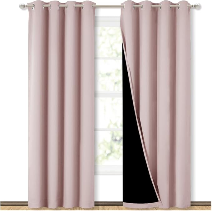NICETOWN 100% Blackout Window Curtain Panels 84" Long, Blush Pink, 2 Pieces, 52 inches Wide Each Panel, Heat and Cold Blocking Drapes with Black Liner for Nursery, Thermal Insulated Draperies by NICETOWN