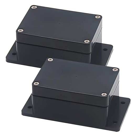 Zulkit Junction Box ABS Plastic Dustproof Waterproof IP65 Universal Electrical Boxes Project Enclosure with Fixed Ear Black 3.94 x 2.68 x 1.97 Inch (100 x 68 x 50 mm) (Pack of 2) by Zulkit