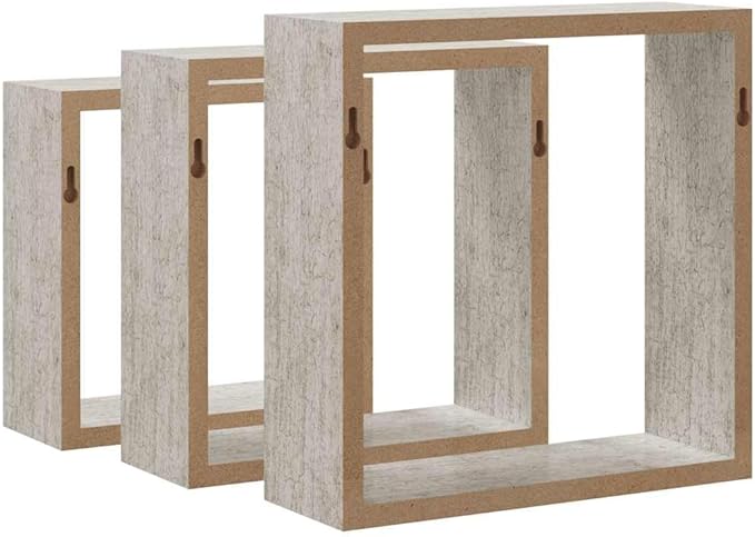 vidaXL Set of 3 Modern Wall Cube Shelves in Concrete Gray Floating Storage Solutions for Living Room Study and Office Shelf Corner Decorative Modular Shelving Organizer Indoor - Image 9