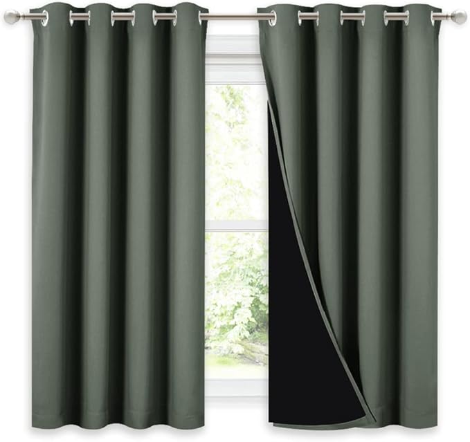 NICETOWN 100% Blackout Curtains 54 inches Long, Double-Deck Completely Blackout Window Treatment Thermal Insulated Lined Drapes for Small Window (Dark Mallard, 1 Pair, 52 inches Width Each Panel) by NICETOWN