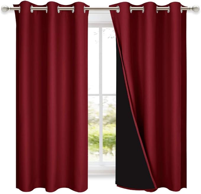 NICETOWN 100% Blackout Curtains 54 inches Long, Burgundy Red, 1 Pair, 42 inches Width Each Panel, Double-Deck Completely Blackout Window Treatment Thermal Insulated Lined Drapes for Small Window by NICETOWN
