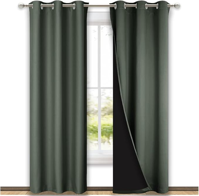NICETOWN Dark Mallard Blackout Curtains 80 inches Long, Full Light Blocking Drapes with Black Liner for Nursery, Thermal Insulated Draperies for Hall, Villa (2 Pieces, 42" Wide Each Panel) by NICETOWN