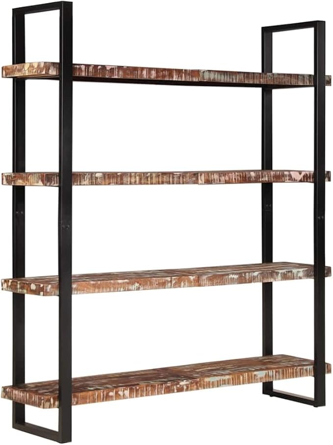 4-Tier Industrial Bookshelf 70.9 Inch Tall Solid Reclaimed Wood Storage Shelf for Living Room Home Office Vintage Furniture Organizer - Image 7