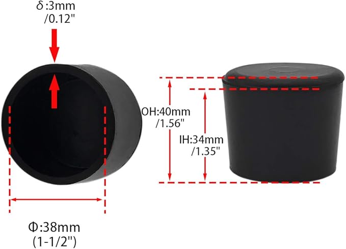 Flyshop 1-1/2", 38 mm, Patio Round Chair Leg Caps, Furniture Table Feet Covers Floor Protectors, Anti-Skid Durable Thick Rubber Leg Tips, 8 Pack, Black - Image 2