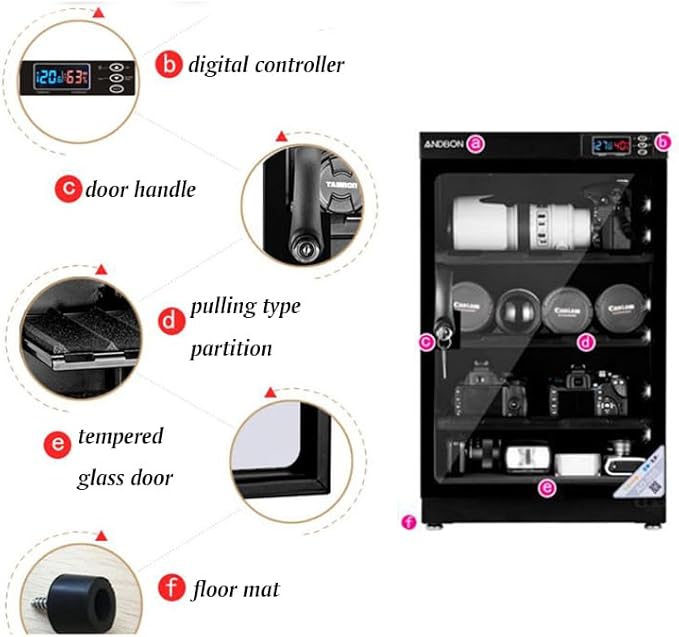 100L Full Automatic Digital Camera Dehumidify Storage 5 Layers Digital Control Dry Box with Tempered Glass Door for Camera Lens and Electronic Equipment Storage - Image 4