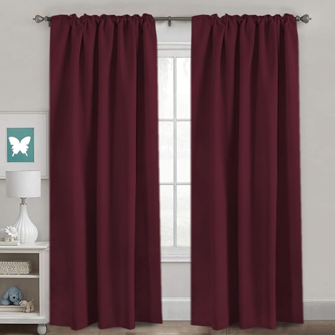 H.VERSAILTEX Christmas Blackout Curtains Thermal Insulated Window Treatment Panels Blackout Drapes for Living Room Back Tab/Rod Pocket Bedroom Draperies, 52 x 96 Inch, Burgundy Red, 2 Panels - Image 2