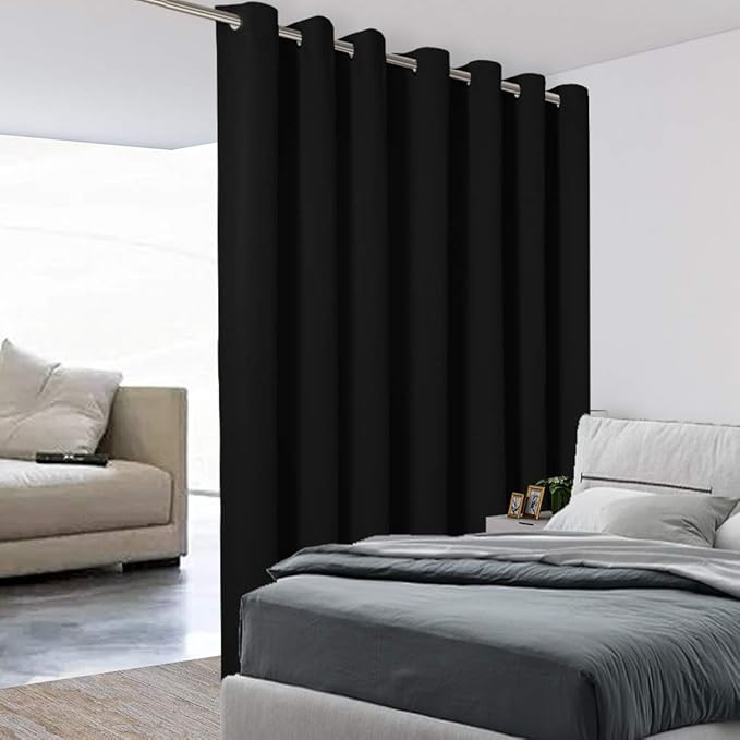 BONZER Extra Wide Room Divider Curtain Total Privacy Wall Noise Reducing Blackout Curtains for Patio Sliding Glass Door, 96L x 120W Inch (8L x 10W ft), 1 Panel, Black by Bonzer