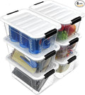 Plastic Storage Bins with Lids 6 Pack, 7 Quart Storage Containers with Black Buckle Latch, Stackable Storage Containers for Home Pantry Office Classroom Organization, by EasyCozyHomey