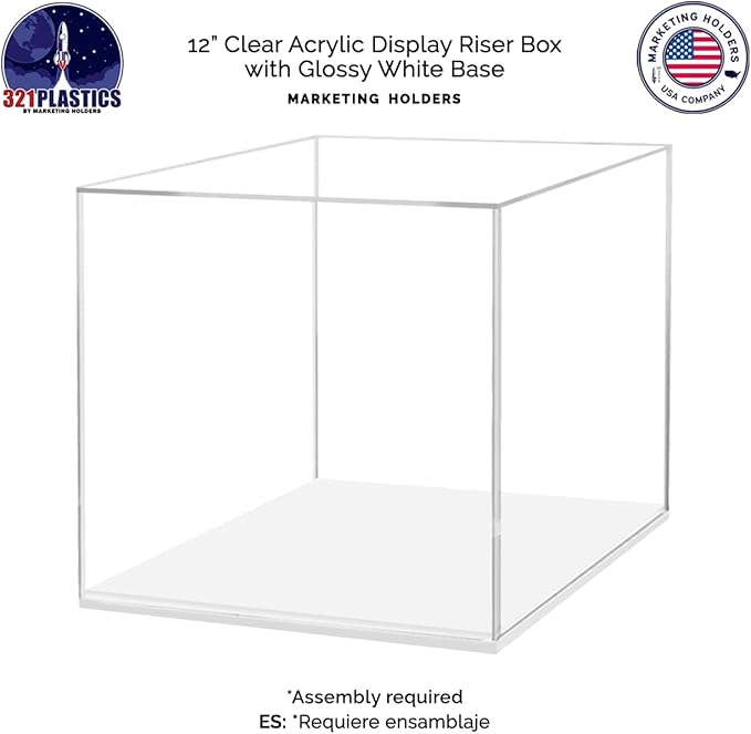12" Clear Acrylic Display Box with White Base Versatile Tall Lucite Retail Product Riser or Wedding Floral Centerpiece Pedestal by Marketing Holders - Image 5