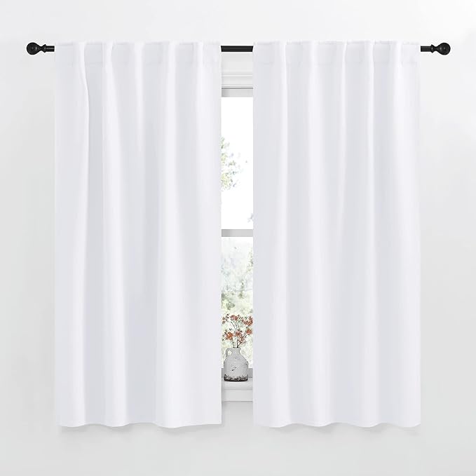 NICETOWM Window Treatment Curtain Panels - (White Color) W42 x L63, 2 Pieces, Semi Blackout Window Treatment Drape Panel for Kids Bedroom by NICETOWN