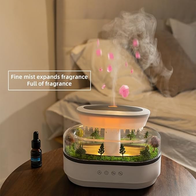Upgrade Raindrop Humidifier Essential Oil Diffuser with Natural White Noise and Landscape Design，7 Led Colors Change Desktop Diffuser for Home Office Bedroom Waterdrop Diffuser Auto Shut-Off 250ml - Image 5