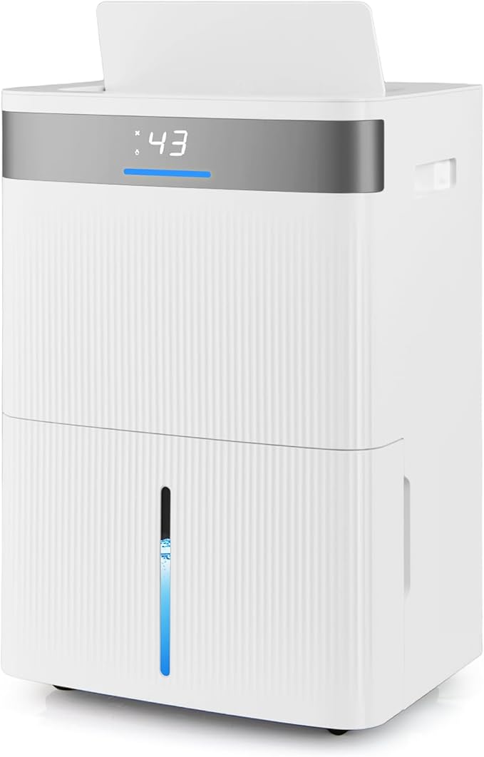COSTWAY 4500 Sq.Ft Dehumidifier for Basement, Home Dehumidifier with Convenient Handle, 1.4 Gallon Tank, Auto Defrost, 24H Timer, 3-Color Indicator, Drain Hose & Wheels for Bathroom, Bedroom (74 pint) by COSTWAY