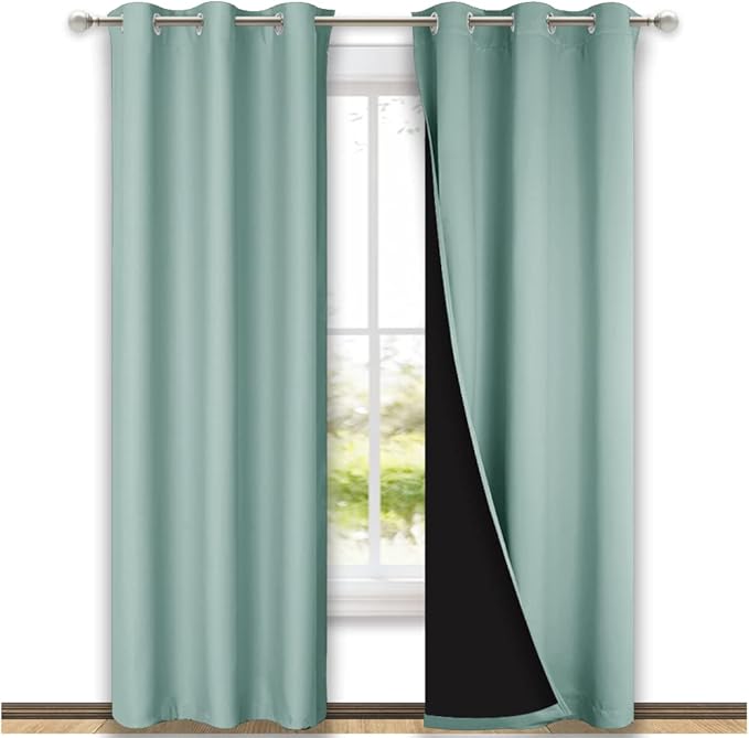 NICETOWN Aqua Blue Blackout Curtains 84 inches Long, Full Light Blocking Drapes with Black Liner for Nursery, Thermal Insulated Draperies for Hall, Villa (2 Pieces, 42" Wide Each Panel, Aqua Blue) by NICETOWN