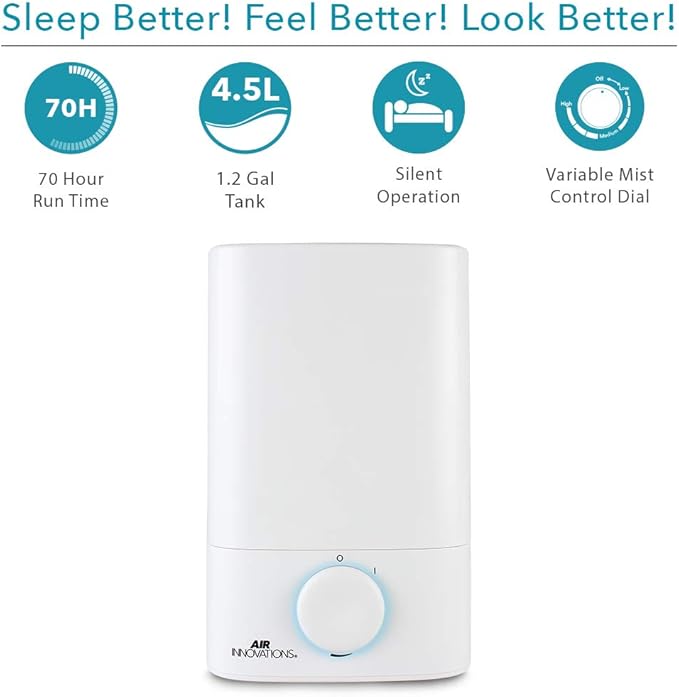 Air Innovations Humidifiers for Bedroom Convenient Oversized 4.5L Tank Runs for 70 Hours for Large Room up to 400 Sq Ft Top Fill Cool Mist Humidifier Ideal for Baby Room and Plants MH-419, White, 1.2 - Image 2