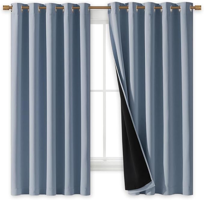 NICETOWN 100% Blackout Lined Curtains, Vintage Blue, 1 Pair, 70" Width x 63" Length Each Panel, 2 Thick Layers Completely Blackout Window Treatment Thermal Insulated Drapes for Kitchen/Bedroom - Image 2