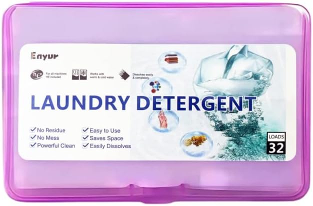 Laundry Detergent Sheets | Ultra-Portable | Travel Size | 32 Loads, 5-Second Dissolve | TSA-Approved & Eco-Friendly | 2X Stain Removal Tech | HE-Safe Detergent Sheets, Fresh Botanical Scent by Enyur