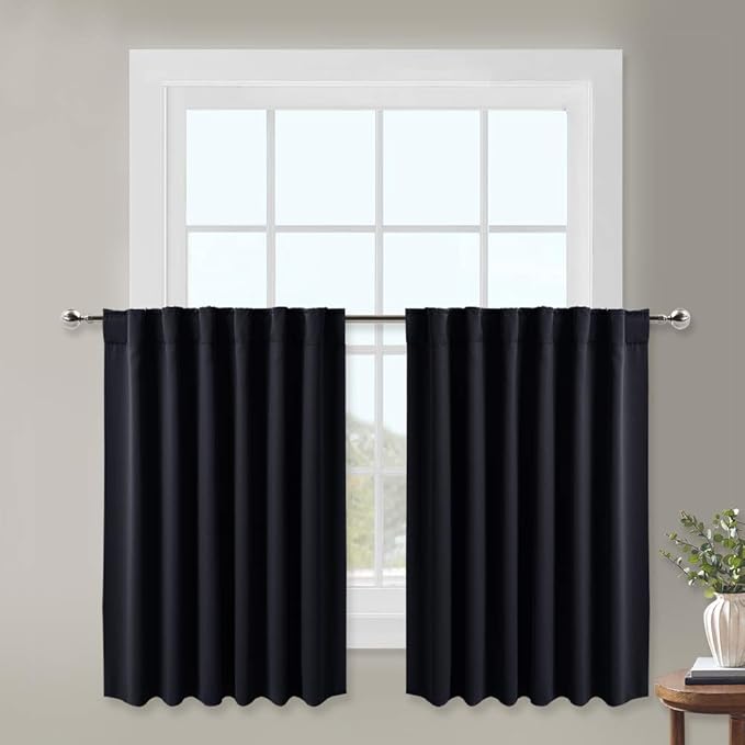 NICETOWN Blackout Curtain Blinds Window Panels - (Black Color) W29 x L36, Double Panels, Thermal Insulated Blackout Draperies for Living Room by NICETOWN