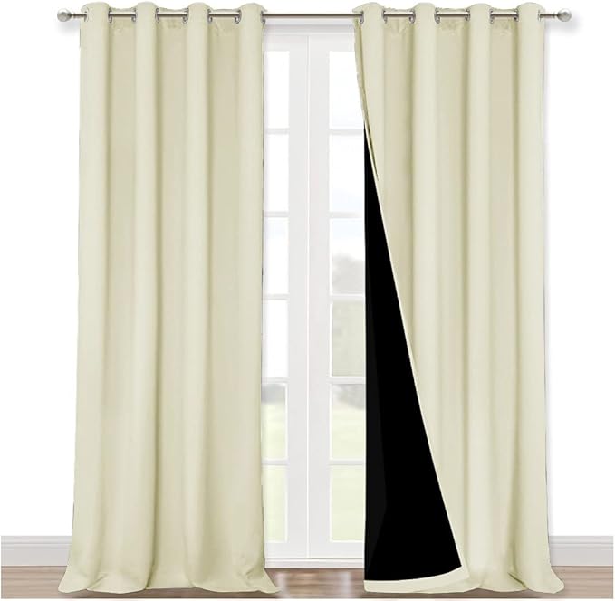 NICETOWN Living Room Completely Shaded Draperies, Privacy Protection & Noise Reducing Ring Top Drapes, Black Lined Insulated Window Treatment Curtain Panels (Beige, 2 Pieces, W52 x L102) by NICETOWN