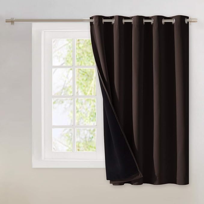 NICETOWN Extra Wide Patio Door Curtain, Super Heavy-Duty Thermal Sliding Glass Door Lined Drape, Privacy Assured 100% Blackout Window Treatment(Brown, 1 Panel, 70 inches W x 63 inches L) by NICETOWN