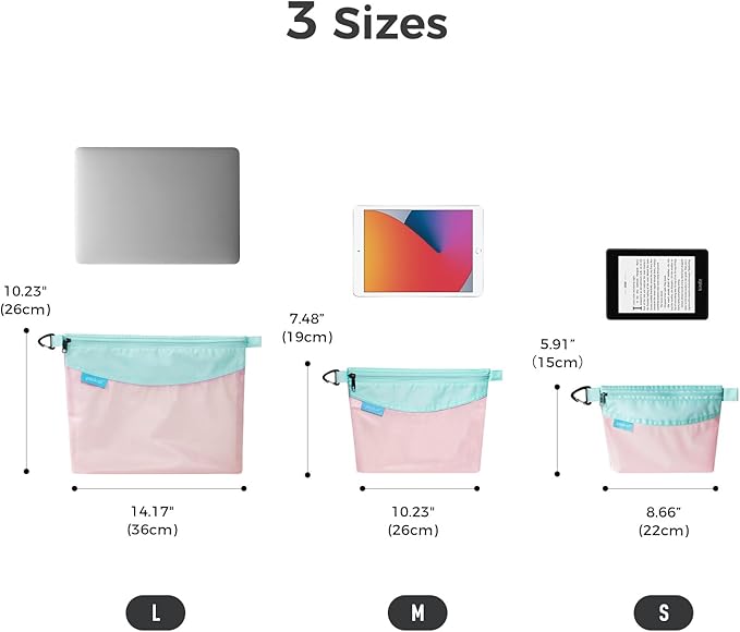 pack all 3 Pcs Water-resistant Material Zipper Pouch Set, Mesh Zipper Bags for Storage, Travel, Office (Pink) - Image 7