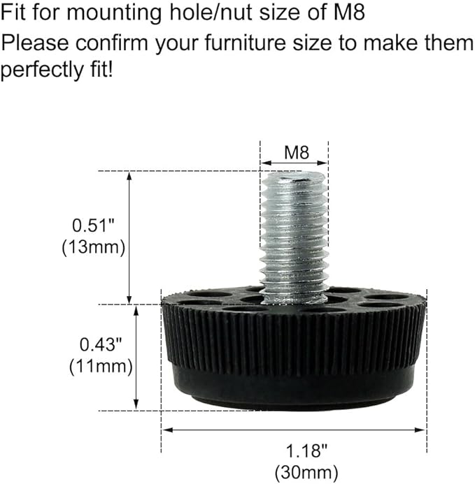 uxcell M8 x 13 x 30mm Furniture Glide Leveling Feet Adjustable Leveler Floor Protector for Home Restaurant Table Leg 20 Pack - Image 2