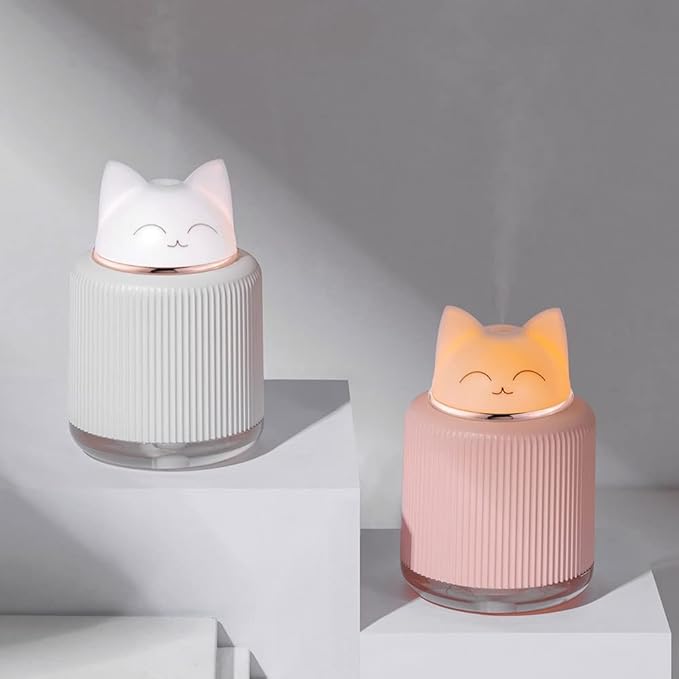 Mini Humidifier-Cute Cat Mist Humidifier for Kids Bedroom, Small Ultrasonic humidifier for Home Car Office with USB 2 LED Colors, Waterless Auto Shutoff, Quiet 300ml (Pink) - Image 4