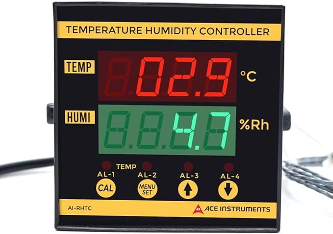 Panel Mounting Digital Temperature Humidity Controller (Temp: 0 to 60.0°C & RH: 0 to 100.0%) for Poultry, Incubators, Egg-Shelf Along with Factory Calibration Certificate Model: AI-RHTC by InstrukartHoldings