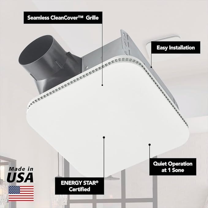 Broan-NuTone Bathroom Exhaust Fan – Easy Retrofit Without Attic Access, Ultra-Quiet 1 Sones, 110 CFM, ENERGY STAR Certified, Made in USA, Moisture & Odor Control with Easy-Clean Grille - Image 4